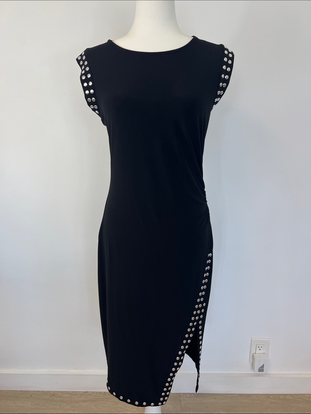 Joseph Riboff Classic Black Stud-Trim Sheath Dress